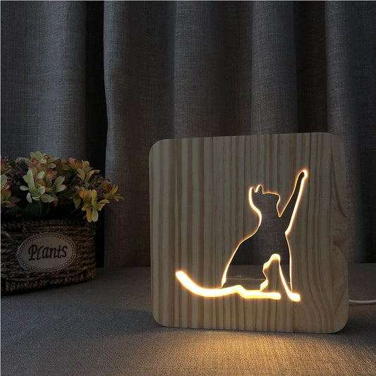 PETZZ Katten LED Houten Lamp -  Stijlvolle Verlichting in 7 Designs