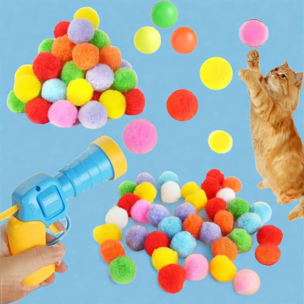 Katten Pluche Ballen met Launcher - Set van 30, 50 of 100 Ballen